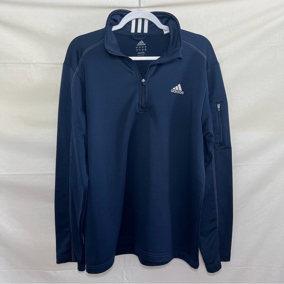 adidas Other - ADIDAS 1/4 Zip Warm Up Jacket Blue 3 White Stripe Size Large